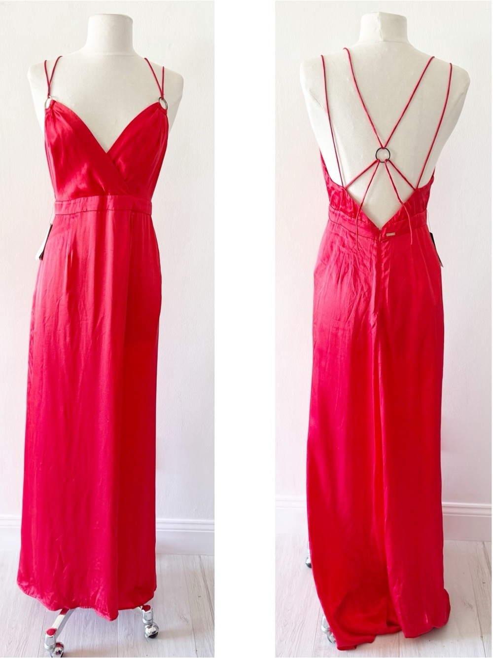 NEW Marciano Solid Silk Pop Red Long Formal Dress Gown Size US Small (S)